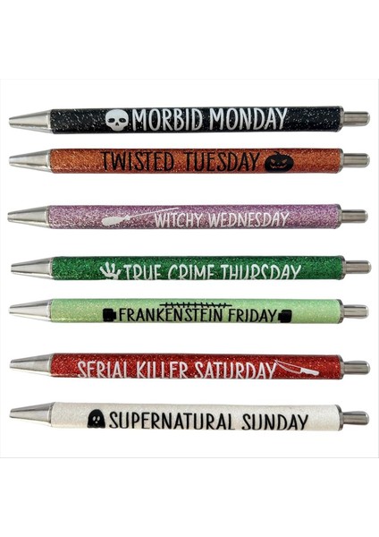 7pcs Cadılar Bayramı Hafta Içi Kalemler Parıltılı Kalem Komik Sözler ile Canlı Pasif Süslü Kalemler Sevimli Ler (Yurt Dışından)