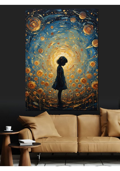 Yıldız Yağmuru Yalnız Çocuk Silüeti Dekoratif Kanvas - Mdf Ahşap Tablo fiyatları