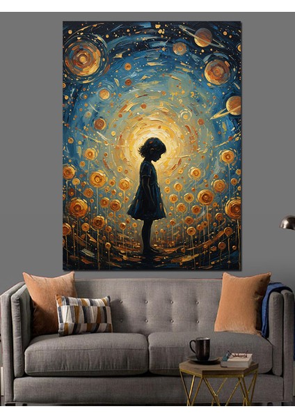 Yıldız Yağmuru Yalnız Çocuk Silüeti Dekoratif Kanvas - Mdf Ahşap Tablo modelleri