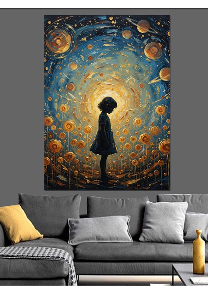 Yıldız Yağmuru Yalnız Çocuk Silüeti Dekoratif Kanvas - Mdf Ahşap Tablo fırsatları