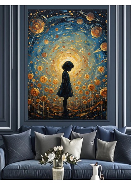 Yıldız Yağmuru Yalnız Çocuk Silüeti Dekoratif Kanvas - Mdf Ahşap Tablo indirimleri