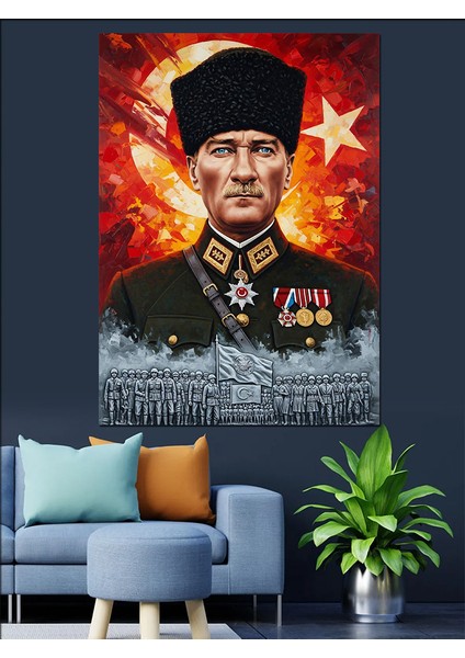 Askeri Üniformalı Atatürk Portresi Dekoratif Kanvas - Mdf Ahşap Tablo fiyatları