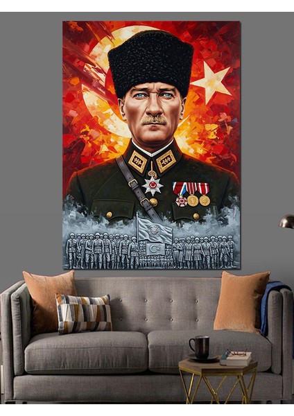 Askeri Üniformalı Atatürk Portresi Dekoratif Kanvas - Mdf Ahşap Tablo fırsatları
