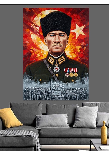 Askeri Üniformalı Atatürk Portresi Dekoratif Kanvas - Mdf Ahşap Tablo indirimleri