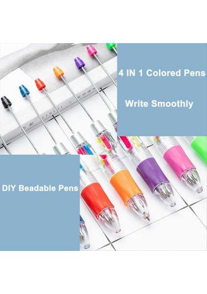 24PCS Çok Renkli Boncuklu Kalemler 4&#39 Ü 1 Arada Renkli Boncuklu Kalemler Geri Çekilebilir Tükenebilir Kalemler Dıy Yapım Kiti Ofis Için (Yurt Dışından) indirimleri