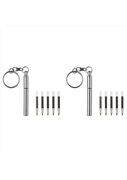 2x Taşınabilir Anahtar Halka Paslanmaz Çelik Teleskopik Kalem Teleskopik Tükürük Pen Anahtarlık Aracı Açık Hava Seyahati (Yurt Dışından)
