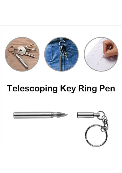 2x Taşınabilir Anahtar Halka Paslanmaz Çelik Teleskopik Kalem Teleskopik Tükürük Pen Anahtarlık Aracı Açık Hava Seyahati (Yurt Dışından) modelleri
