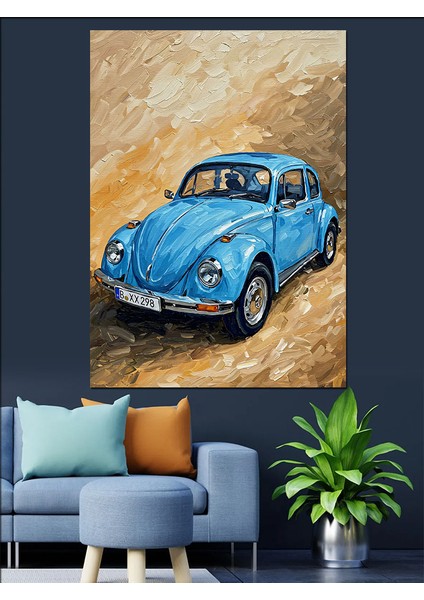Vintage Mavi Spor Araba Dekoratif Kanvas - Mdf Ahşap Tablo fiyatları