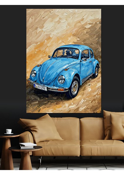 Vintage Mavi Spor Araba Dekoratif Kanvas - Mdf Ahşap Tablo modelleri
