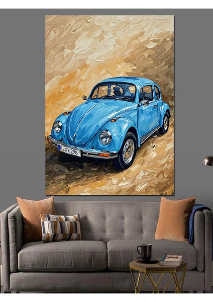 Vintage Mavi Spor Araba Dekoratif Kanvas - Mdf Ahşap Tablo fırsatları