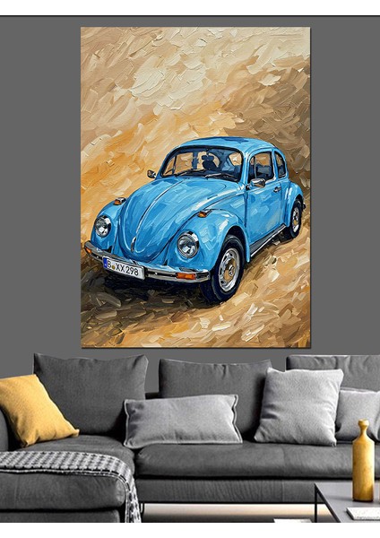 Vintage Mavi Spor Araba Dekoratif Kanvas - Mdf Ahşap Tablo indirimleri