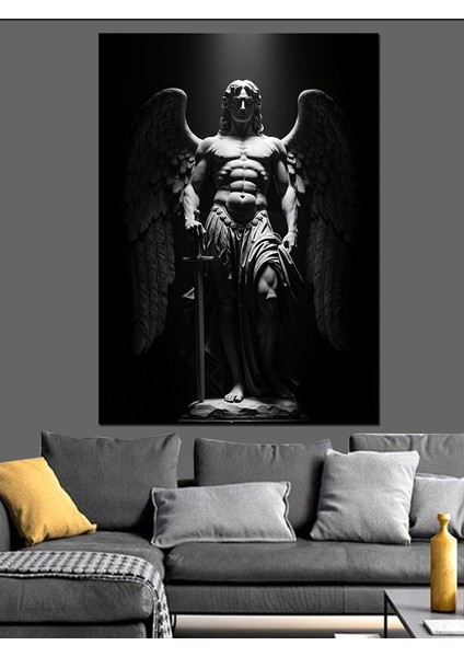 Korkunç Melek Savaşçı Heykel Dekoratif Kanvas - Mdf Ahşap Tablo
