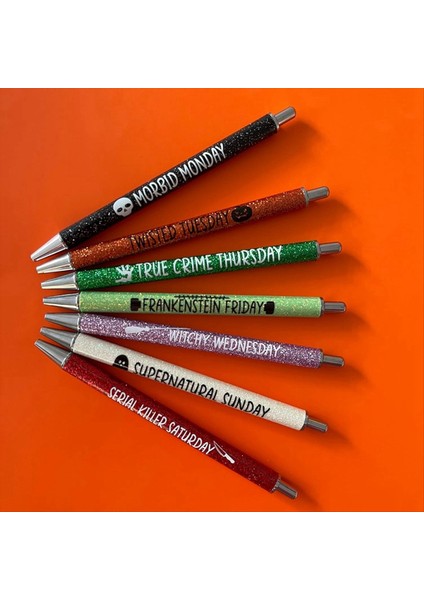 7pcs Cadılar Bayramı Hafta Içi Kalemler Parıltılı Kalem Komik Sözler ile Canlı Pasif Süslü Kalemler Sevimli Ler (Yurt Dışından) modelleri