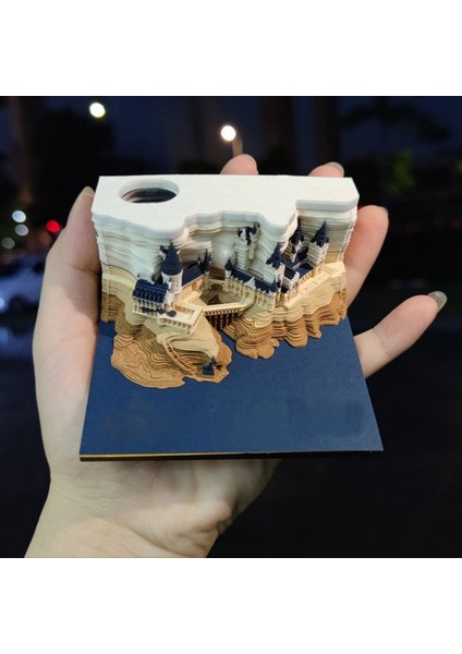 Castle 3D Notepad 2024 Takvim Memo Pad Blok Notlar Süsler Kale Not Kağıt Kırtasiye Aksesuarları Işıklarla (Yurt Dışından) modelleri