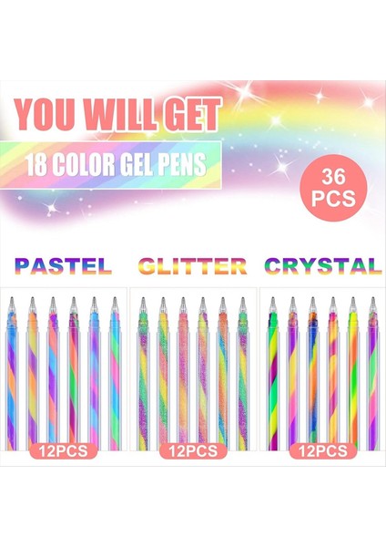 36 Pcs Gökkuşağı Jel Kalemleri Renk Değiştiren Parıltılı Neon Jel Pens Yetişkin Boyama Kitabı Için Gökkuşağı Kalemleri (Yurt Dışından) modelleri