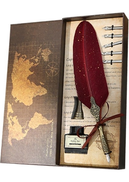 Tüy Kalem ve Mürekkep Seti Vintage Quill Dip Kalemi Yazma Mürekkep Nibs Kit Kaligrafi Yeni Başlayanlar Için Set Leri (Kırmızı) (Yurt Dışından)
