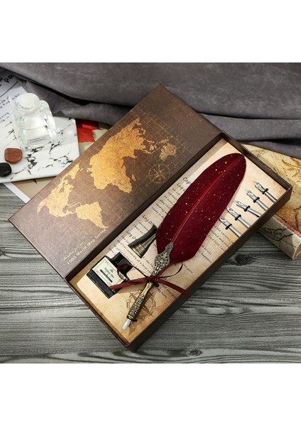 Tüy Kalem ve Mürekkep Seti Vintage Quill Dip Kalemi Yazma Mürekkep Nibs Kit Kaligrafi Yeni Başlayanlar Için Set Leri (Kırmızı) (Yurt Dışından) modelleri