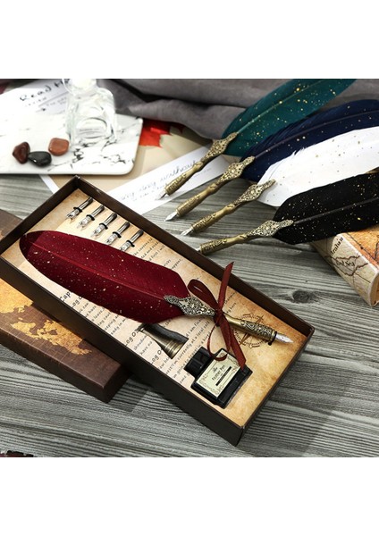Tüy Kalem ve Mürekkep Seti Vintage Quill Dip Kalemi Yazma Mürekkep Nibs Kit Kaligrafi Yeni Başlayanlar Için Set Leri (Kırmızı) (Yurt Dışından) fırsatları