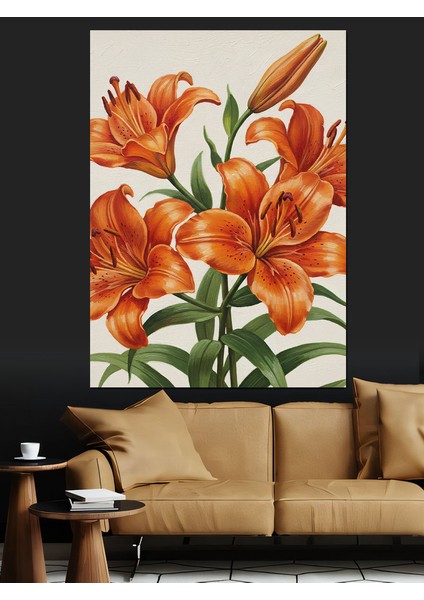 Turuncu Zambak Çiçekleri Buket Dekoratif Kanvas - Mdf Ahşap Tablo indirimleri