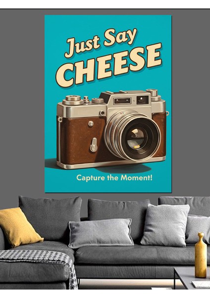 Retro Kamera Peynir Afişi Dekoratif Kanvas - Mdf Ahşap Tablo