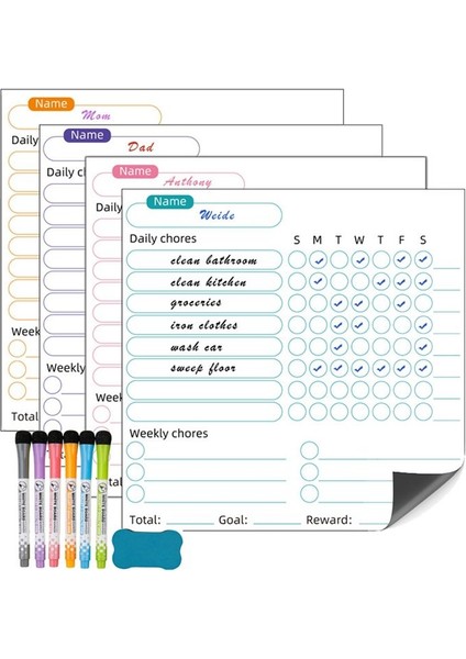 Kuru Silik Kadarlık Günüzü- 4 Pcs Kuru Silim Arasın Araç Grafikleri ve Silgi Ödül Grafikli 6 Renkli Işaretçi (Yurt Dışından)