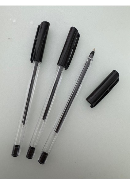 Tükenmez Kalem Üçgen Gövdeli Şeffaf Siyah (3 Adet)