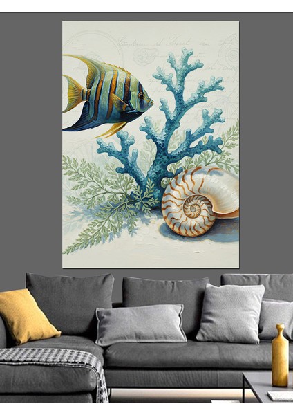 Deniz Kabuğu Mercan Kayalığı Dekoratif Kanvas - Mdf Ahşap Tablo