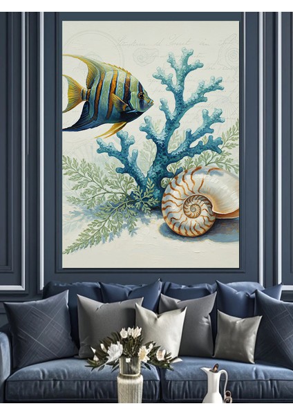 Deniz Kabuğu Mercan Kayalığı Dekoratif Kanvas - Mdf Ahşap Tablo fiyatları
