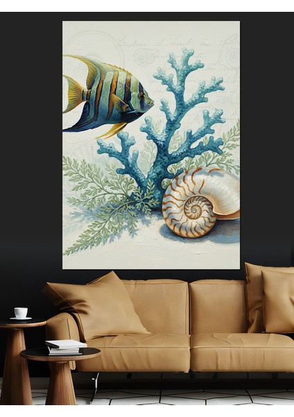 Deniz Kabuğu Mercan Kayalığı Dekoratif Kanvas - Mdf Ahşap Tablo fırsatları