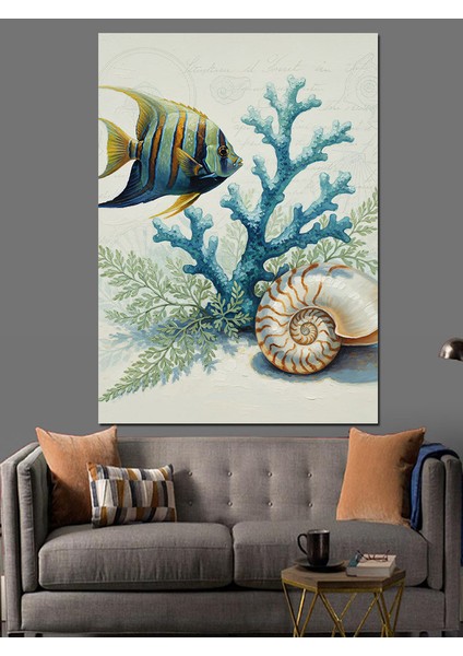 Deniz Kabuğu Mercan Kayalığı Dekoratif Kanvas - Mdf Ahşap Tablo indirimleri