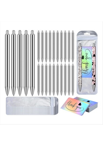 20 Set Paslanmaz Çelik Kalem Boş Boş Yeniden Yerleştirilebilir Torbalar ve Holografik Teşekkür Kart Seti Dıy Glitter Kalem Ambalajı (Yurt Dışından)