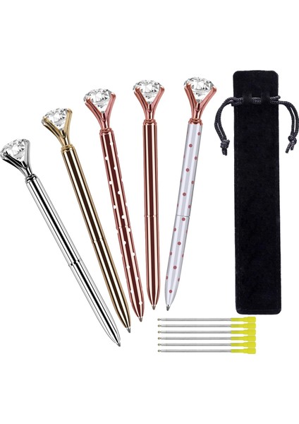 5 Adet Büyük Kristal Elmas Tükenmez Kalem Metal Tükenmez Kalem Ofis Malzemeleri 5 Tükenmez Kalem Doldurma 1 Siyah Kadife Çanta Siyah Mürekkep (Yurt Dışından)