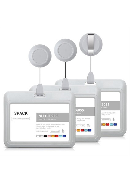 Geri Çekilebilir Rozet Tutucular Geri Çekilebilir Rozet Makarası Klipsli Plastik Sürgülü Kimlik Rozeti Tutucu 3 Paket Yatay Gri (Yurt Dışından)