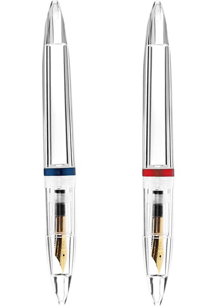 2pcs 0 5mm Nib Çeşme Kalemi Göze Sahip Kapasiteli Şeffaf Kalemler Ofis Okul Malzemeleri - Mavi ve Kırmızı (Yurt Dışından)