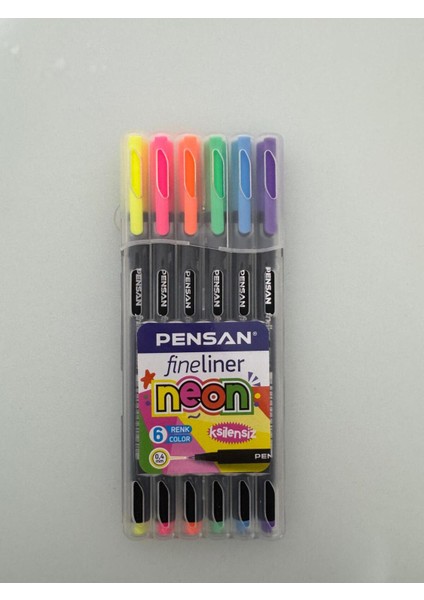 Neon Keçeli Kalem Seti 6 Parça 0.4 mm Çok Renkli PVC Kutu ile Günlük Kullanım İçin