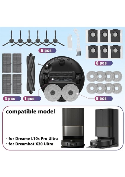 Dreame X30 Ultra Vakum Temizleyici Aksesuarları Ana Yan Fırça Hepa Filtre Mop Bez Toz Torbaları Yedek Parçalar (Yurt Dışından) fiyatları