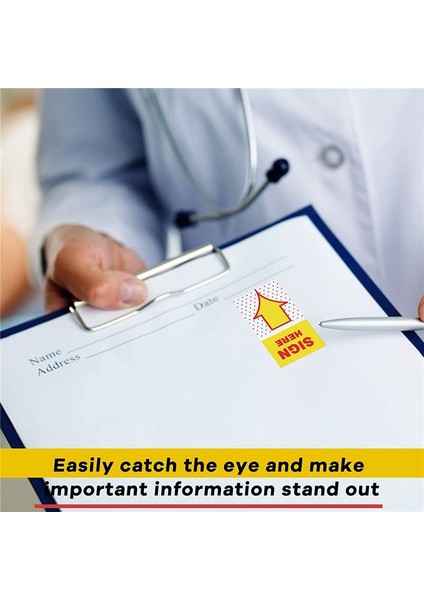 300PCS Burada Imzalar Burada Sekmeler Imzalar Burada Imzalayın Çıkartmalar Burada Dispenser Arrows ile Bayrakları Imzalayın 1 Inç (Sarı) (Yurt Dışından) fiyatları