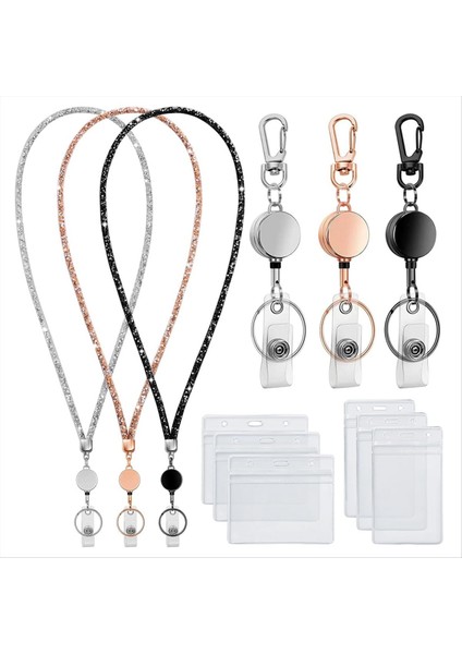 Kimlik Rozetleri Için Kordonlar 9 Inç 3 Set Bling Rozeti Koruyucu ile Kimlik Rozeti Tutucusu Geri Çekilebilir Kristal Öğretmen Kordonları (Yurt Dışından)