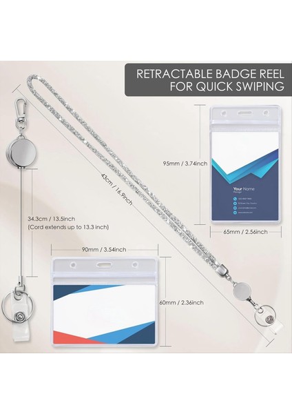 Kimlik Rozetleri Için Kordonlar 9 Inç 3 Set Bling Rozeti Koruyucu ile Kimlik Rozeti Tutucusu Geri Çekilebilir Kristal Öğretmen Kordonları (Yurt Dışından) modelleri