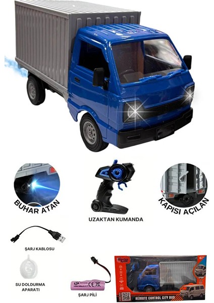Uzaktan Kumandalı Kamyonet ,buhar Atan, Şarjlı, Ses Efektli, Işıklı, Kapıları Açılan, 2.4 Ghz