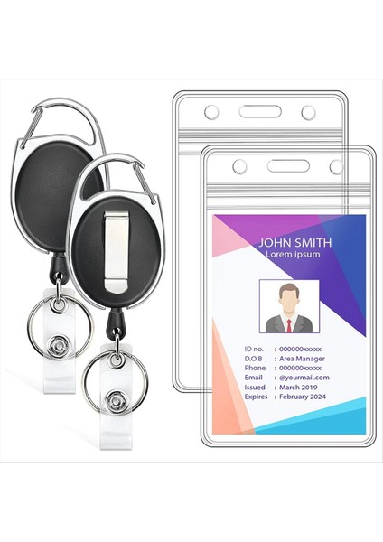 2 Paket Kimlik Rozeti Tutucu Geri Çekilebilir Rozet Makarası Ağır Hizmet Karabinalı Rozet Makarası ile Dikey Kimlik Kart Tutucu (Yurt Dışından)