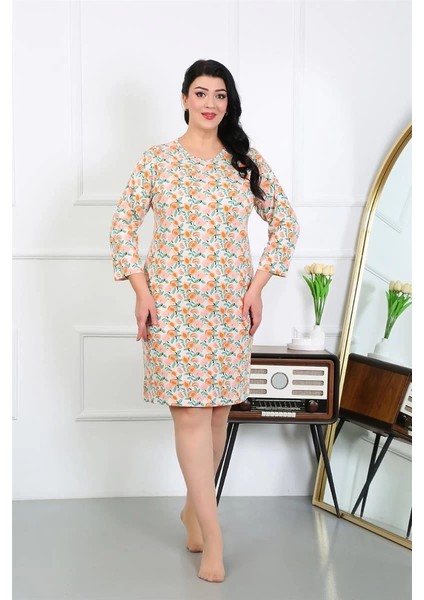 Kadın Büyük Beden Penye Gecelik Ev Elbisesi Krem modelleri