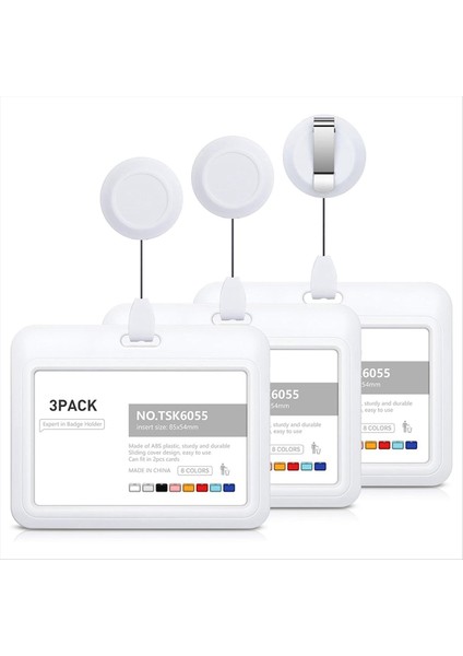Geri Çekilebilir Rozet Tutucular Geri Çekilebilir Rozet Makarası Klipsli Plastik Sürgülü Kimlik Rozeti Tutucu 3 Paket Yatay Beyaz (Yurt Dışından)