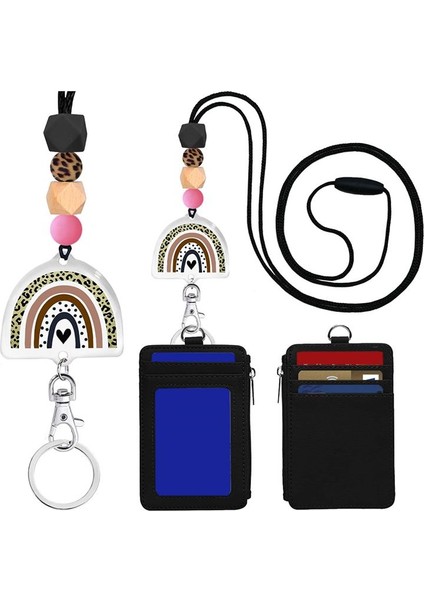 Kimlik Kartı ve Anahtarlar Için Gökkuşağı Kordonları Kordonlu Silikon Boncuklu Kırılma Kordonlu Sevimli Kimlik Tutucu (Yurt Dışından)