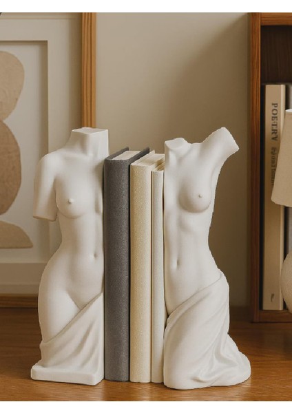 2'li Roma Heykeli Kitap Tutucu Kitaplık Dekoru Book Nook
