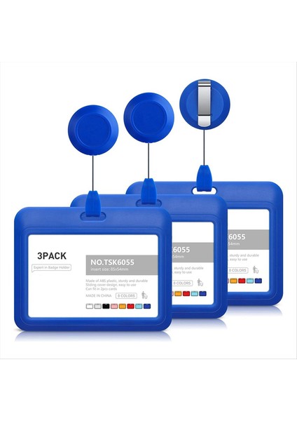 Geri Çekilebilir Rozet Tutucular Geri Çekilebilir Rozet Makarası Klipsli Plastik Sürgülü Kimlik Rozeti Tutucu 3 Paket Yatay Mavi (Yurt Dışından)