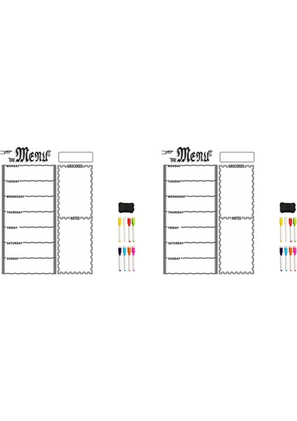 2x A3 Mutfak Buzdolabı Için Manyetik Beyaz Tahta Sayfası Çok Amaçlı Buzdolabı Haftalık Beyaz Tahta Takvimi 16 Pen (Beyaz) (Yurt Dışından)