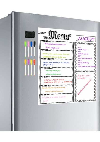 2x A3 Mutfak Buzdolabı Için Manyetik Beyaz Tahta Sayfası Çok Amaçlı Buzdolabı Haftalık Beyaz Tahta Takvimi 16 Pen (Beyaz) (Yurt Dışından) fiyatları