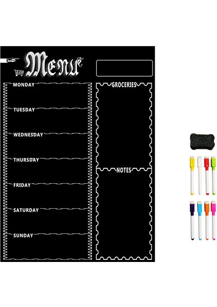 A3 Mutfak Buzdolabı Için Manyetik Beyaz Tahta Sayfası Çok Amaçlı Buzdolabı Haftalık Beyaz Tahta Takvimi 8 Pen (Siyah) ile Menü Planlaması Için Takvim (Yurt Dışından)