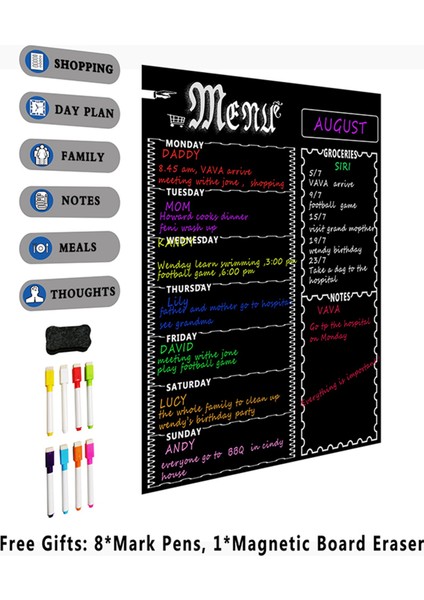 A3 Mutfak Buzdolabı Için Manyetik Beyaz Tahta Sayfası Çok Amaçlı Buzdolabı Haftalık Beyaz Tahta Takvimi 8 Pen (Siyah) ile Menü Planlaması Için Takvim (Yurt Dışından) indirimleri
